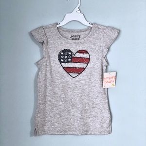Jumping Beans Patriotic Heart Flutter Sleeve Tee Size 6 NWT